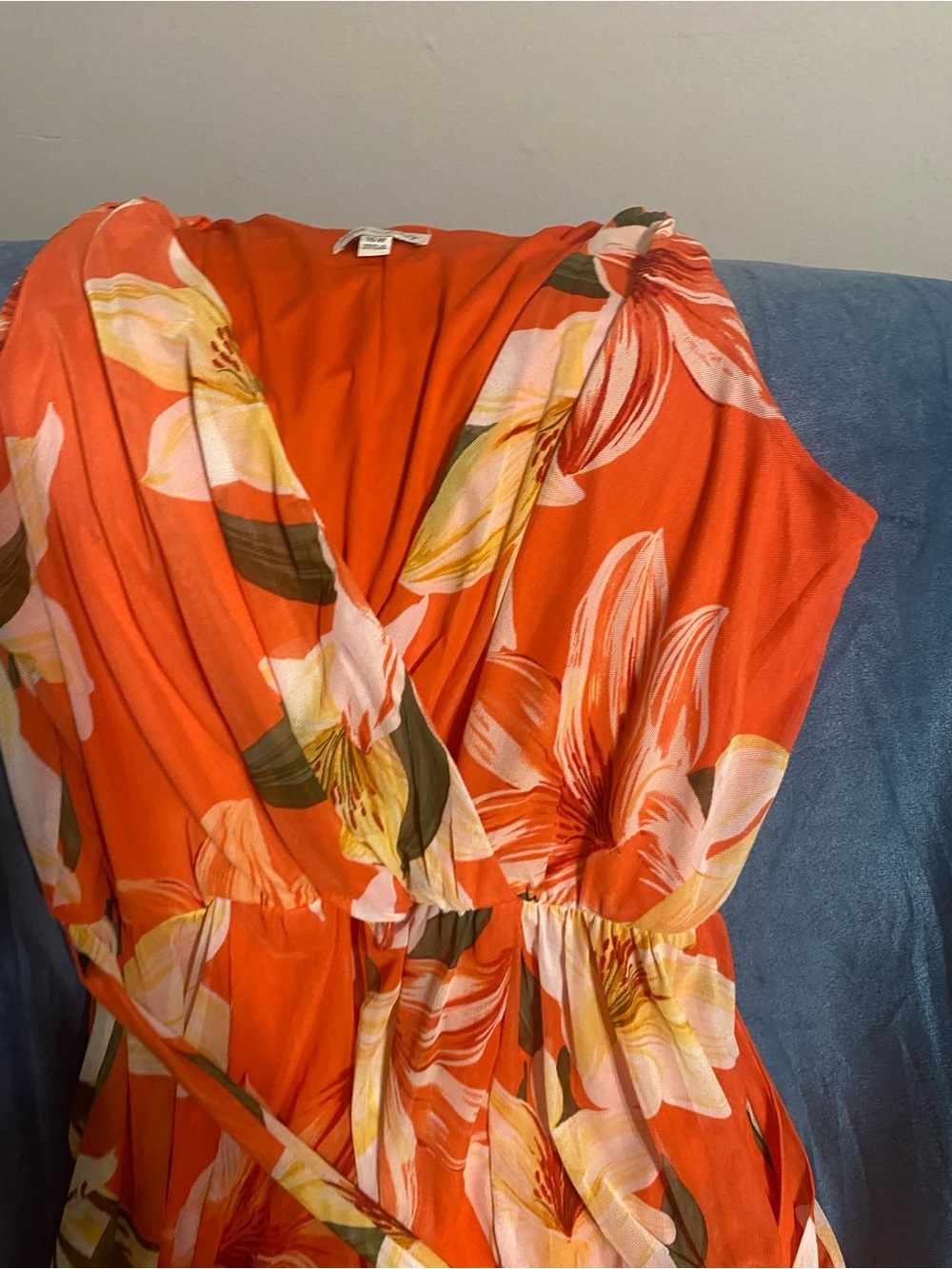 Orange Floral Surplice Dress